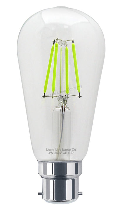 4w Green LED Vintage Filament Light Bulb B22 Clear Glass ST58 Ambient Lighting - Energy Light Bulbs - Free delivery on all orders