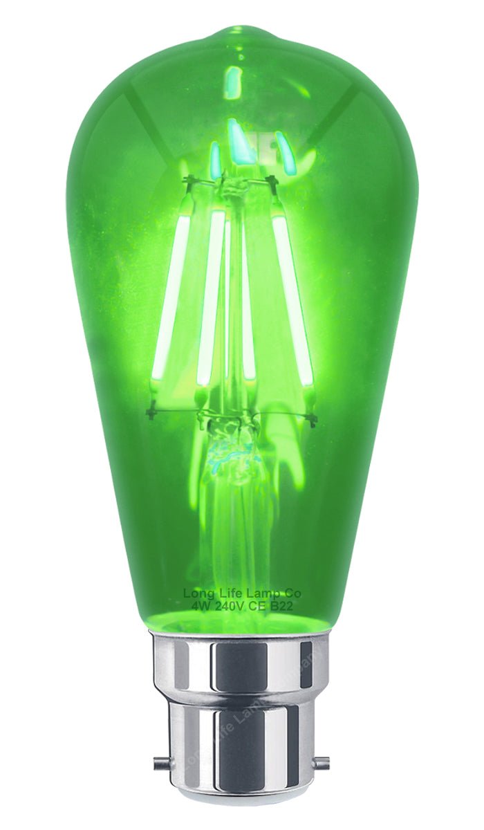 4w Green LED Vintage Filament Light Bulb B22 Clear Glass ST58 Ambient Lighting - Energy Light Bulbs - Free delivery on all orders