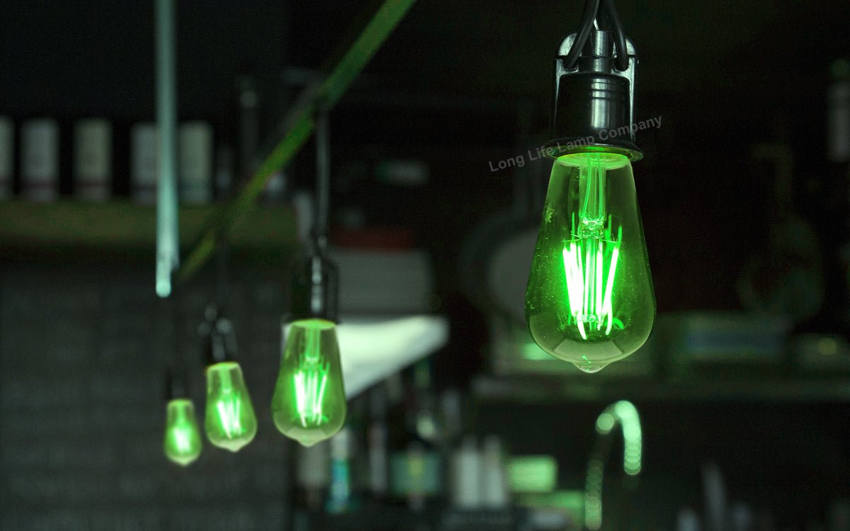 4w Green LED Vintage Filament Light Bulb B22 Clear Glass ST58 Ambient Lighting - Energy Light Bulbs - Free delivery on all orders