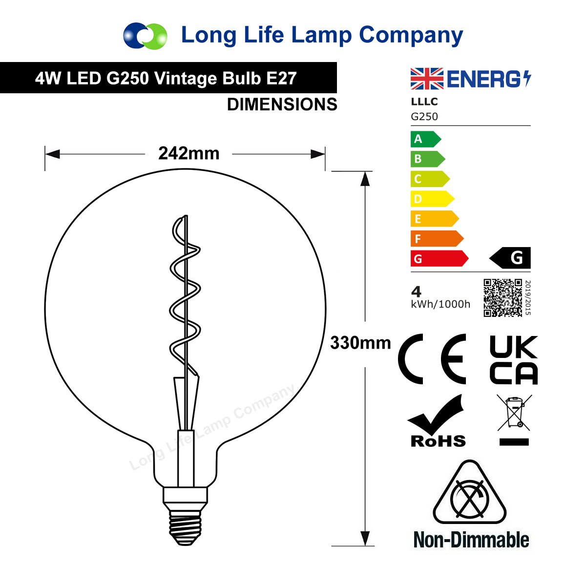 4w Industrial Vintage LED Globe E27 Amber Smoked Glass - Free delivery on all orders