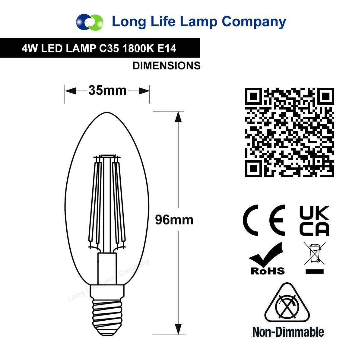 4w LED Candle E14 Filament Light Bulb Small Edison Screw Clear Glass 1800 Kelvin 2 Pack - Energy Light Bulbs - Free delivery on all orders