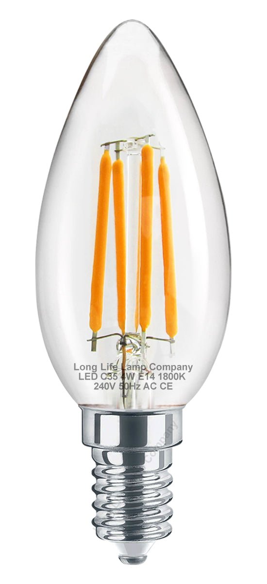 4w LED Candle E14 Filament Light Bulb Small Edison Screw Clear Glass 1800 Kelvin 2 Pack - Energy Light Bulbs - Free delivery on all orders