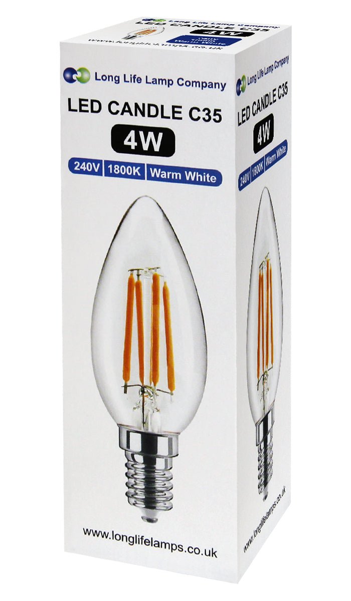 4w LED Candle E14 Filament Light Bulb Small Edison Screw Clear Glass 1800 Kelvin 2 Pack - Energy Light Bulbs - Free delivery on all orders