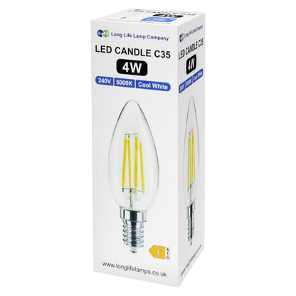 4W LED Candle Light Bulb Cool White 5000K Clear Glass E14 10 Pack - Energy Light Bulbs - Free delivery on all orders