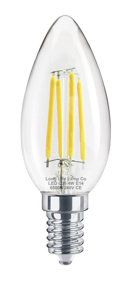 4W LED Candle Light Bulb Cool White 5000K Clear Glass E14 - Energy Light Bulbs - Free delivery on all orders