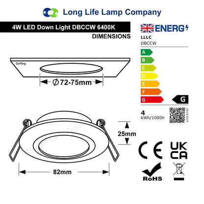 4w LED Ceiling Downlight Brush Chrome Recessed Adjustable Spot Light - Energy Light Bulbs - Free delivery on all orders