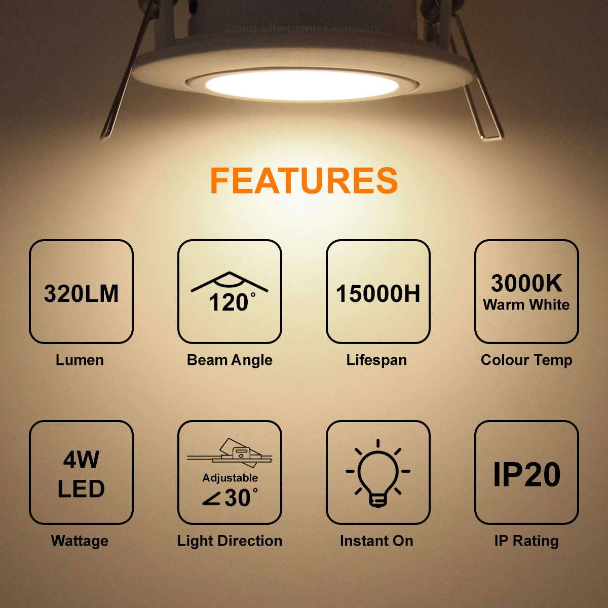 4w LED Ceiling Downlight White Recessed Adjustable Spot Light Warm White DWBWW or Cool White DWBCW - Free delivery on all orders