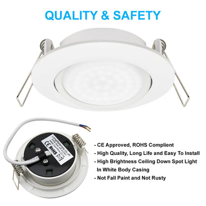 4w LED Ceiling Downlight White Recessed Adjustable Spot Light Warm White DWBWW or Cool White DWBCW - Free delivery on all orders