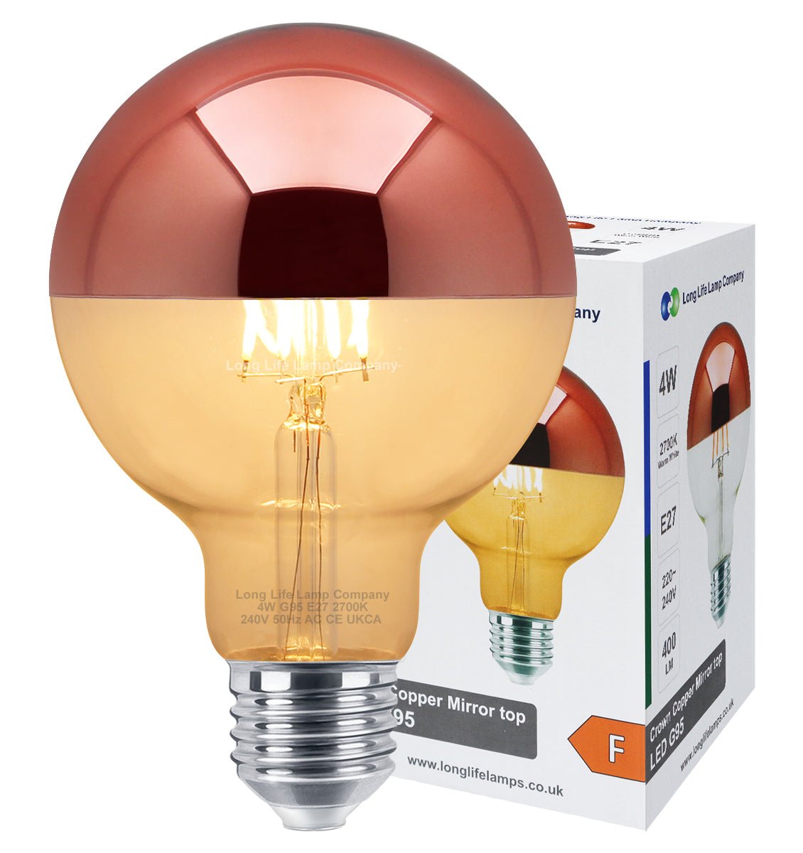 4W LED Crown Copper Light Bulb Mirror Top E27 Warm White 2700k - Energy Light Bulbs - Free delivery on all orders