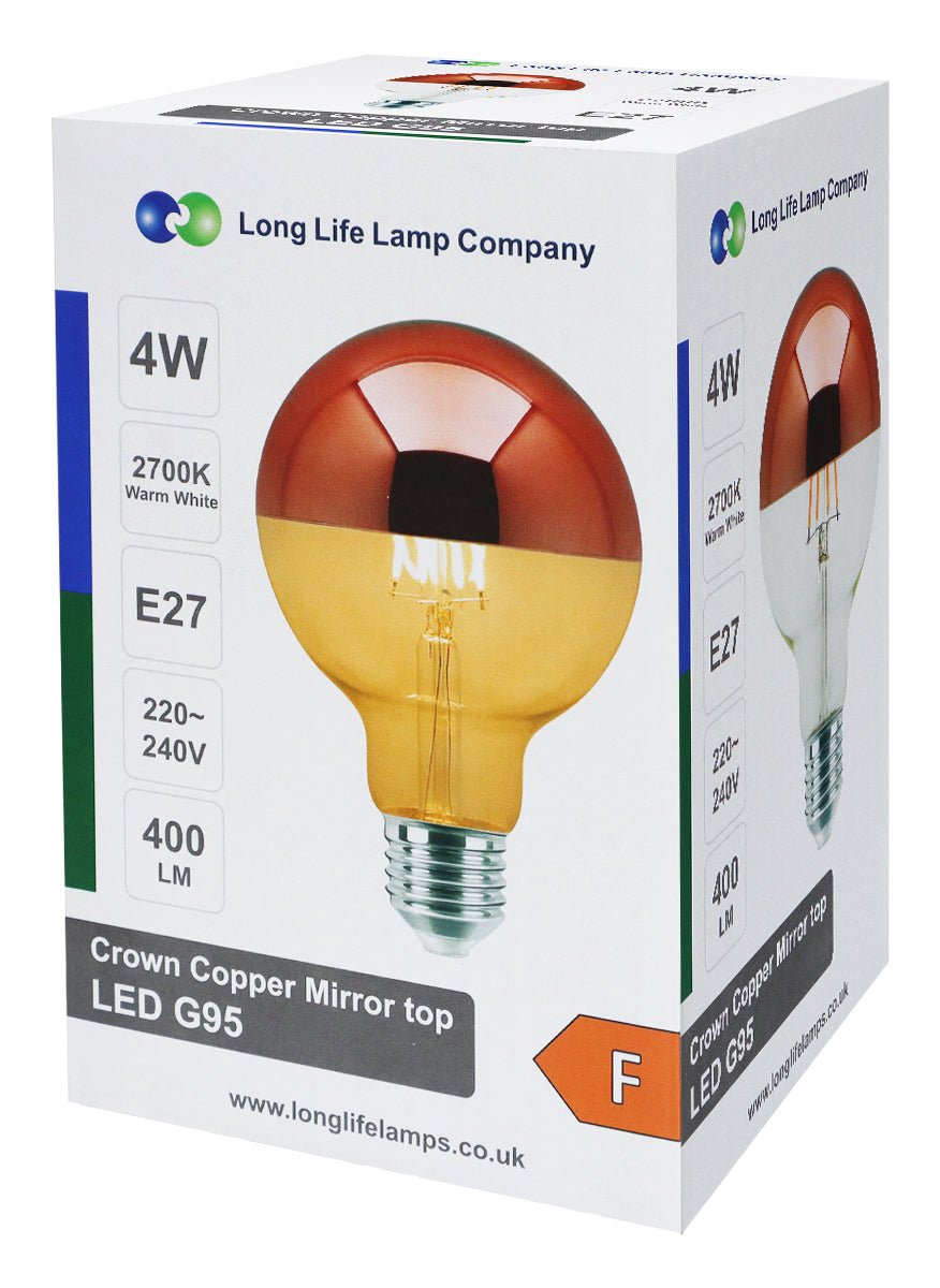 4W LED Crown Copper Light Bulb Mirror Top E27 Warm White 2700k - Energy Light Bulbs - Free delivery on all orders