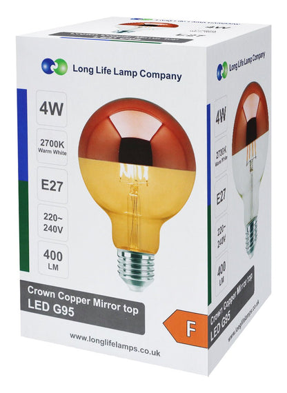 4W LED Crown Copper Light Bulb Mirror Top E27 Warm White 2700k - Energy Light Bulbs - Free delivery on all orders