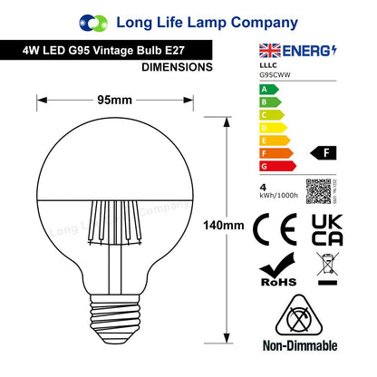 4W LED Crown Copper Light Bulb Mirror Top E27 Warm White 2700k - Energy Light Bulbs - Free delivery on all orders