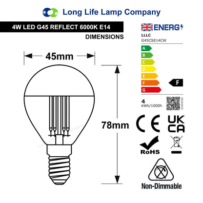 4w LED Crown Silver Light Bulb E14 SES G45 Mirror Top Cool White 6000k - Free delivery on all orders