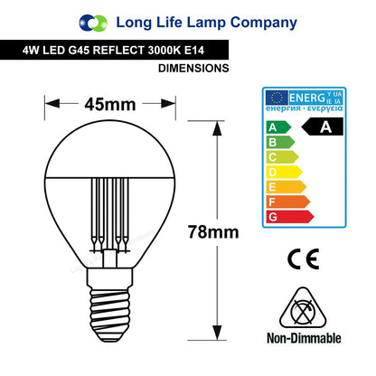 4w LED Crown Silver Light Bulb E14 SES G45 Mirror Top Warm White 3000k - Energy Light Bulbs - Free delivery on all orders