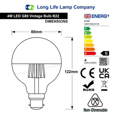 4w LED Crown Silver Light Bulb Mirror Top B22 Cool White - Free delivery on all orders