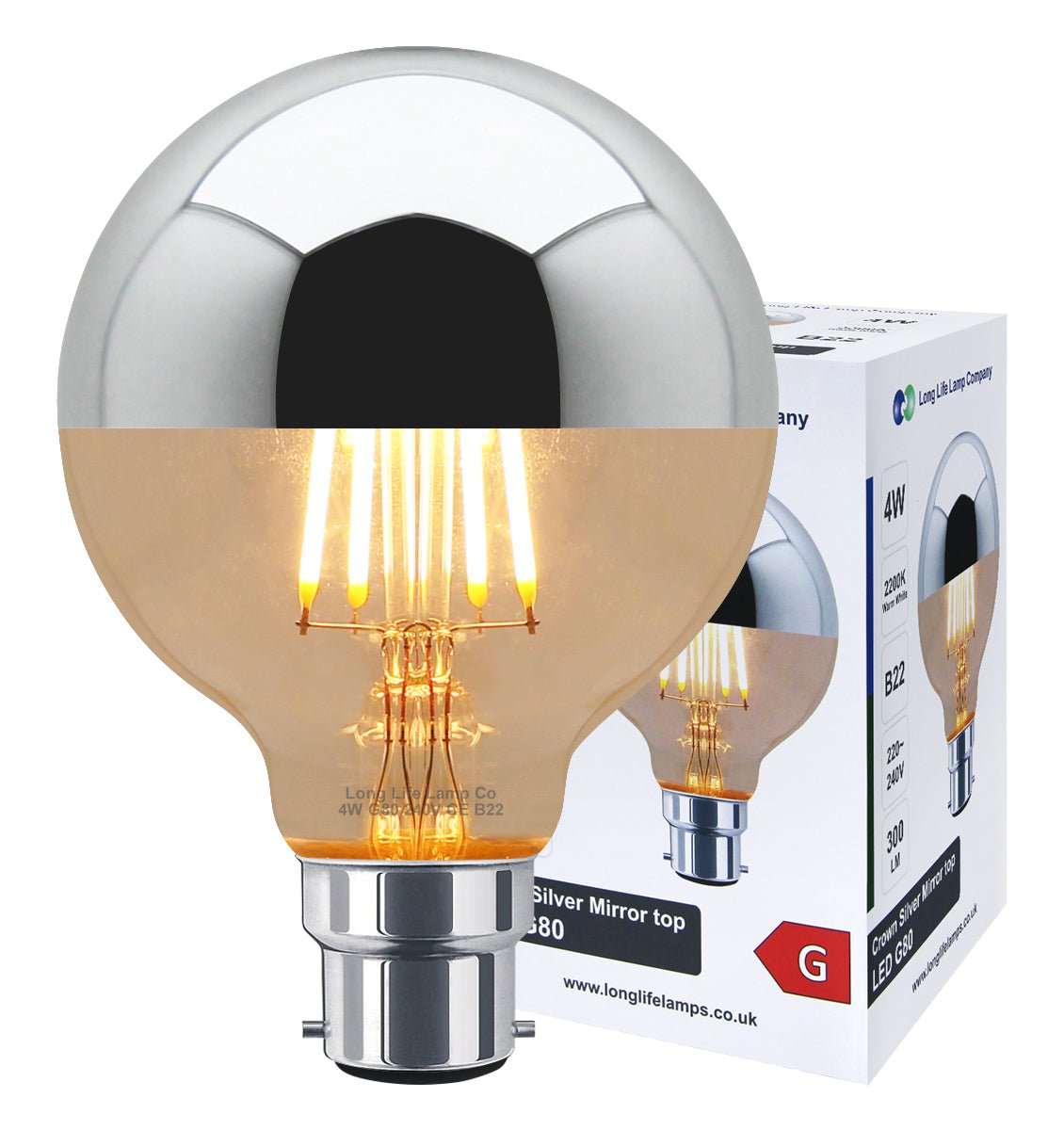 4w LED Crown Silver Light Bulb Mirror Top B22 Warm White - Energy Light Bulbs - Free delivery on all orders
