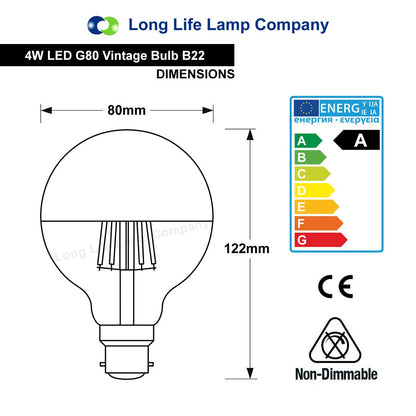 4w LED Crown Silver Light Bulb Mirror Top B22 Warm White - Energy Light Bulbs - Free delivery on all orders