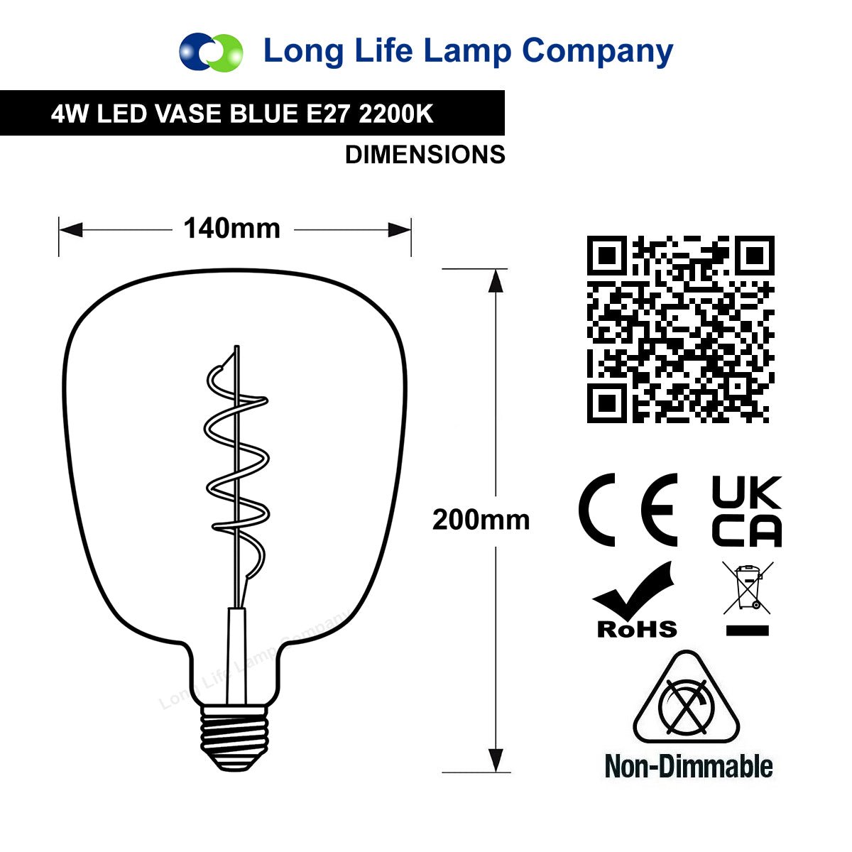 4w LED Decorative Blue Vase Light Bulb E27 Glass Body Coil Spiral Filament - Energy Light Bulbs - Free delivery on all orders