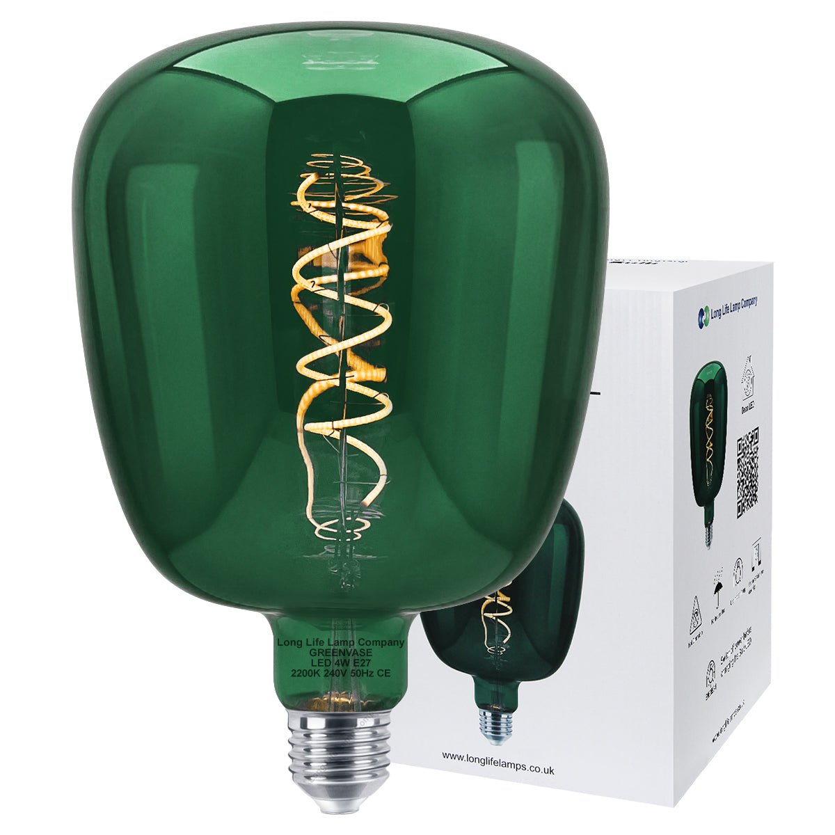 4w LED Decorative Green Vase Light Bulb E27 Glass Body Coil Spiral Filament - Energy Light Bulbs - Free delivery on all orders