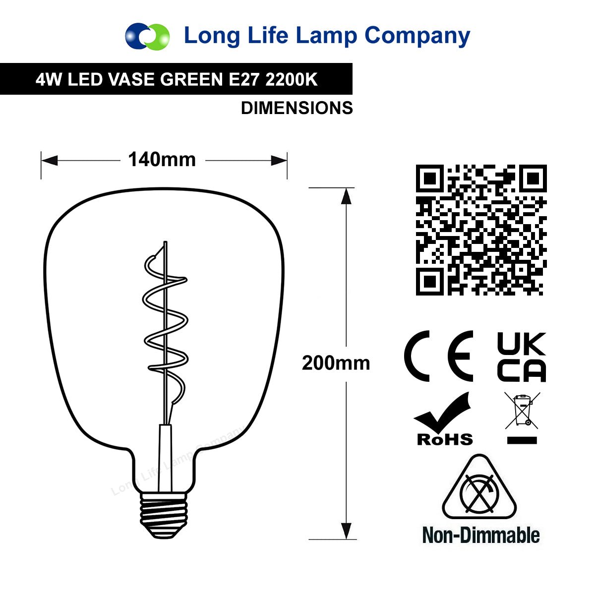 4w LED Decorative Green Vase Light Bulb E27 Glass Body Coil Spiral Filament - Energy Light Bulbs - Free delivery on all orders