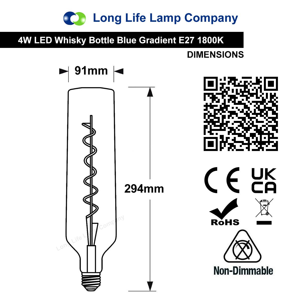 4W LED Decorative Light Bulb Whisky Bottle Blue Gradient Glass E27 Spiral Filament - Energy Light Bulbs - Free delivery on all orders