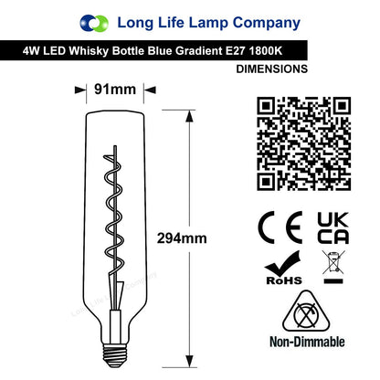 4W LED Decorative Light Bulb Whisky Bottle Blue Gradient Glass E27 Spiral Filament - Energy Light Bulbs - Free delivery on all orders