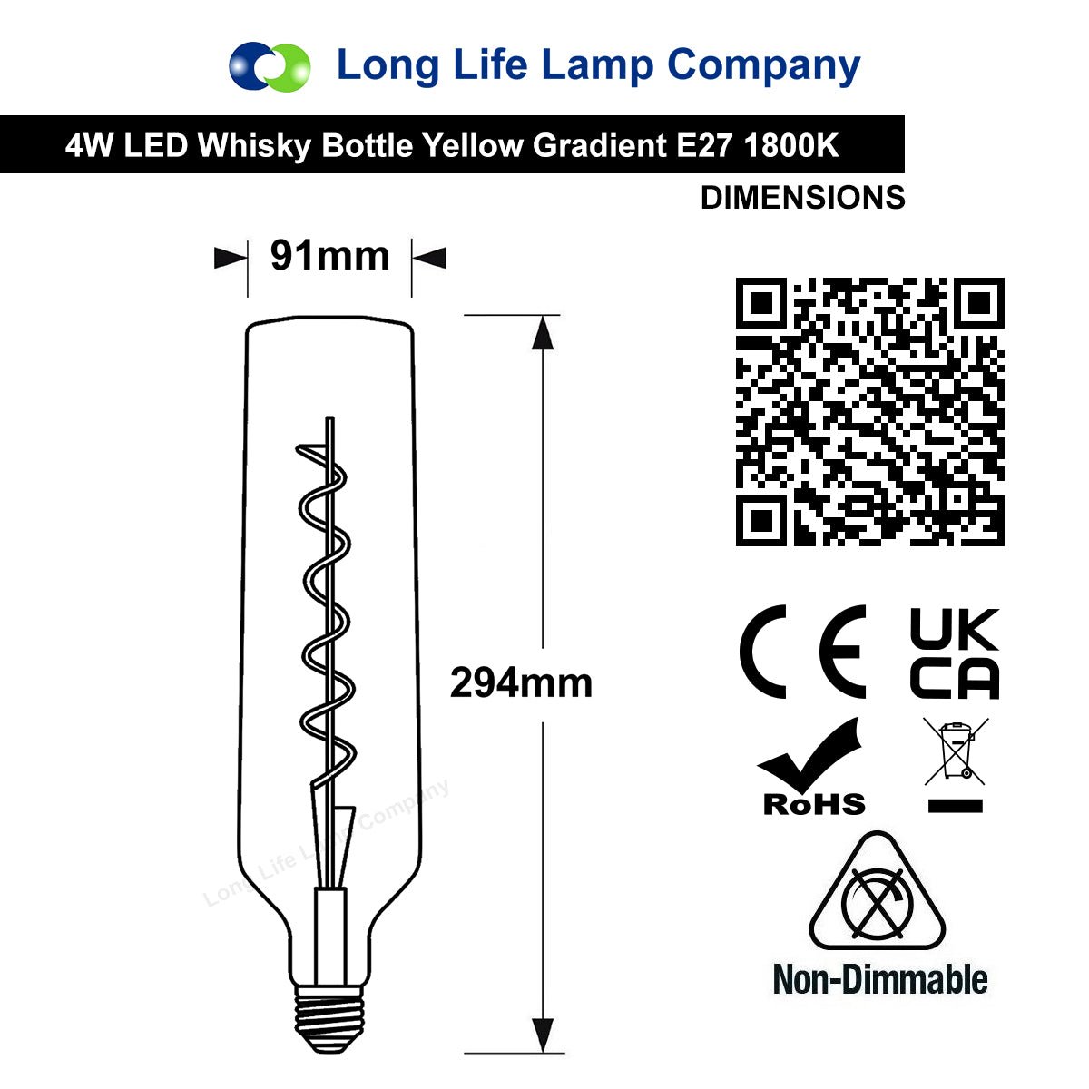 4W LED Decorative Light Bulb Whisky Bottle Yellow Gradient Glass E27 Spiral Filament - Energy Light Bulbs - Free delivery on all orders