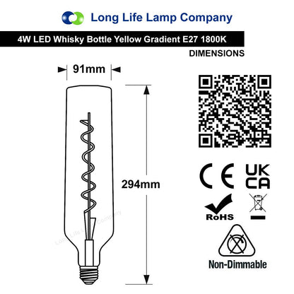4W LED Decorative Light Bulb Whisky Bottle Yellow Gradient Glass E27 Spiral Filament YELWHISKY - Energy Light Bulbs - Free delivery on all orders