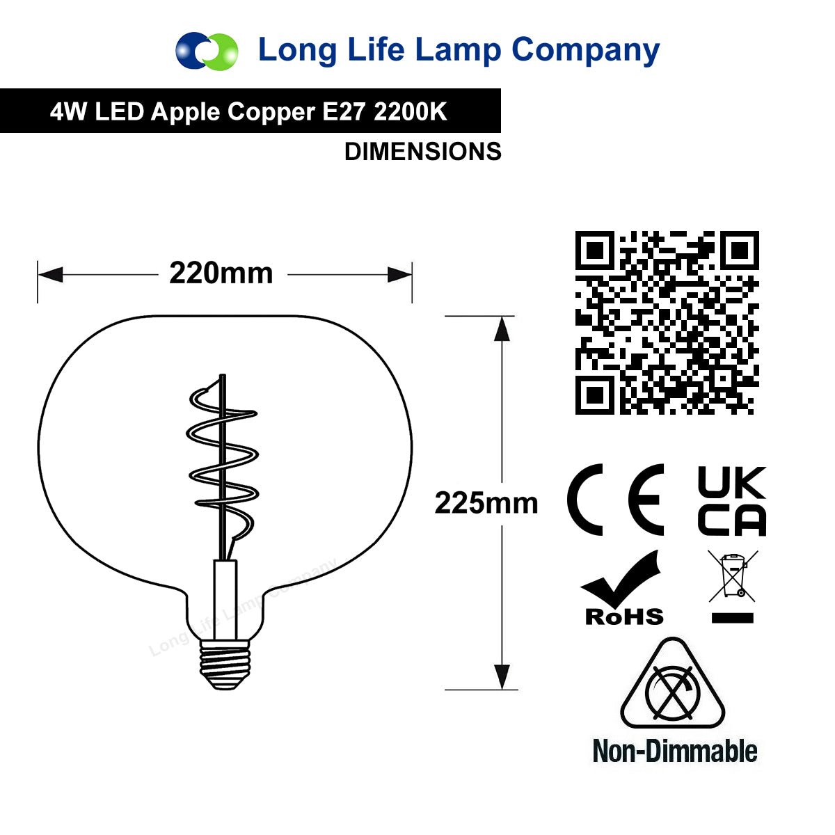4w LED Decorative Metallic Glass Apple Copper Coil Filament Light Bulb E27 - Energy Light Bulbs - Free delivery on all orders