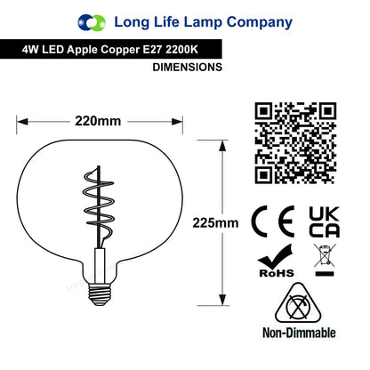 4w LED Decorative Metallic Glass Apple Copper Coil Filament Light Bulb E27 - Energy Light Bulbs - Free delivery on all orders