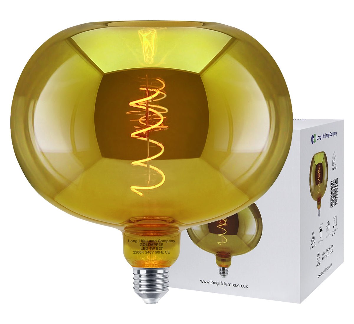 4w LED Decorative Metallic Glass Apple Gold Coil Filament Light Bulb E27 - Energy Light Bulbs - Free delivery on all orders