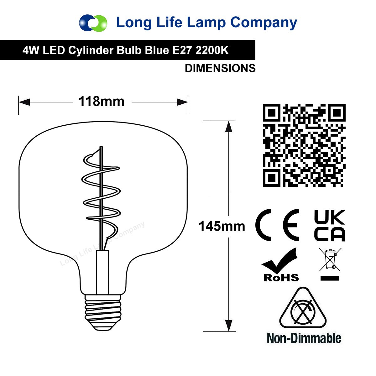4w LED Decorative Metallic Glass Blue Coil Filament Light Bulb E27 - Energy Light Bulbs - Free delivery on all orders