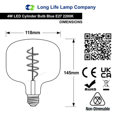 4w LED Decorative Metallic Glass Blue Coil Filament Light Bulb E27 - Energy Light Bulbs - Free delivery on all orders