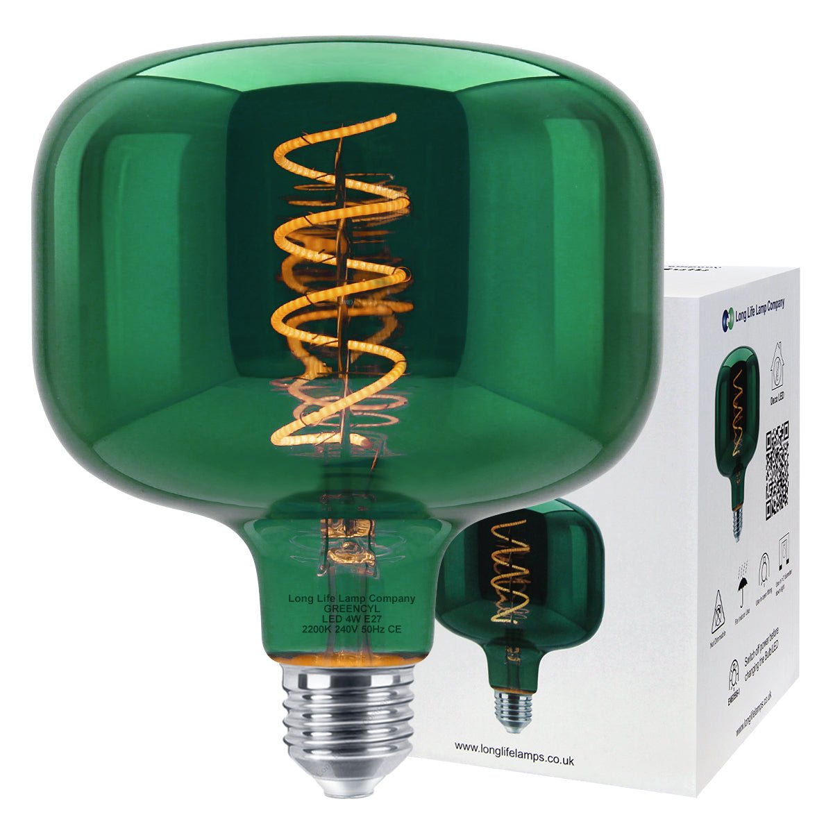 4w LED Decorative Metallic Glass Green Coil Filament Light Bulb E27 - Energy Light Bulbs - Free delivery on all orders