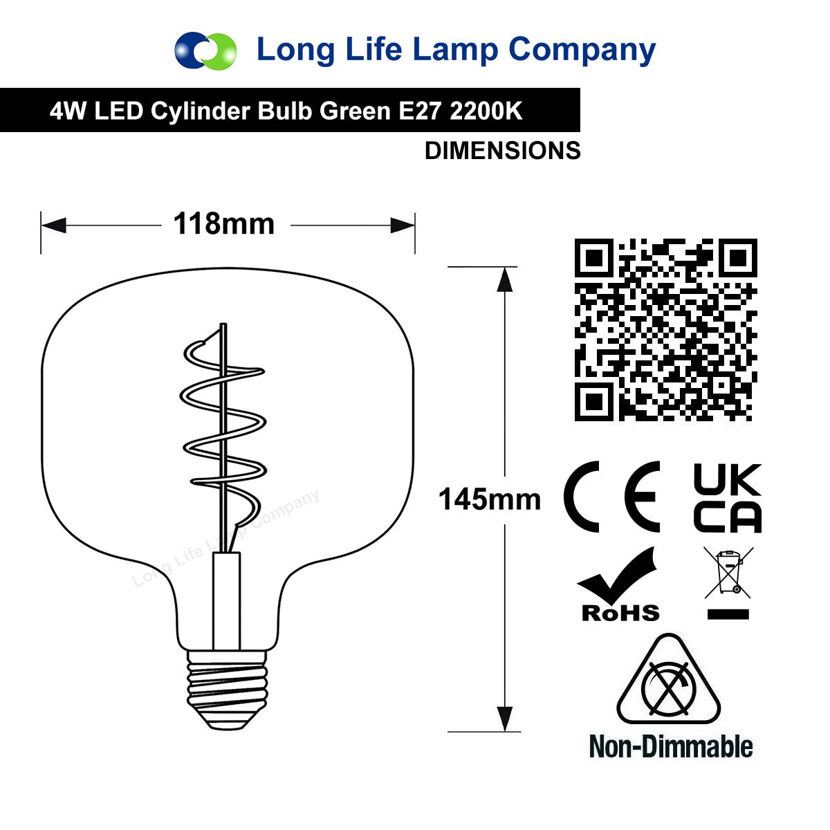 4w LED Decorative Metallic Glass Green Coil Filament Light Bulb E27 - Energy Light Bulbs - Free delivery on all orders