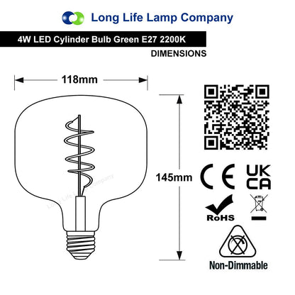 4w LED Decorative Metallic Glass Green Coil Filament Light Bulb E27 - Energy Light Bulbs - Free delivery on all orders