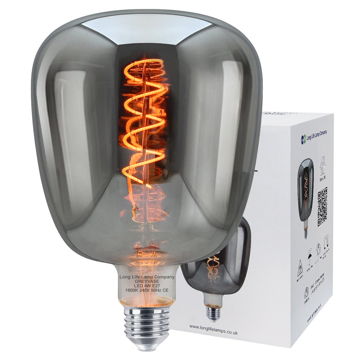 4w LED Decorative Smoked Grey Vase Light Bulb E27 Glass Body Coil Spiral Filament - Energy Light Bulbs - Free delivery on all orders
