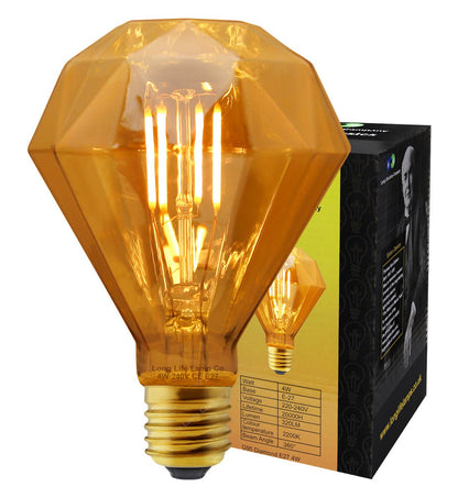 4W LED E27 Elegant Vintage Filament Light Bulb Diamond Shape Smoked Glass G95 - Energy Light Bulbs - Free delivery on all orders
