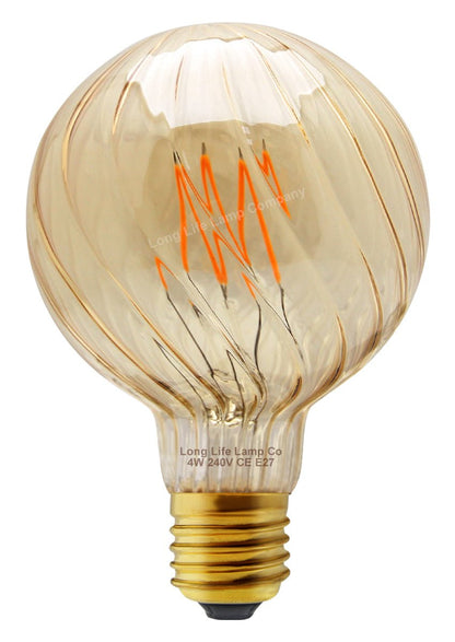 4w LED E27 Vintage Twisted Globe Edison Style Filament Bulb Smoked Gold Glass G95 - Energy Light Bulbs - Free delivery on all orders