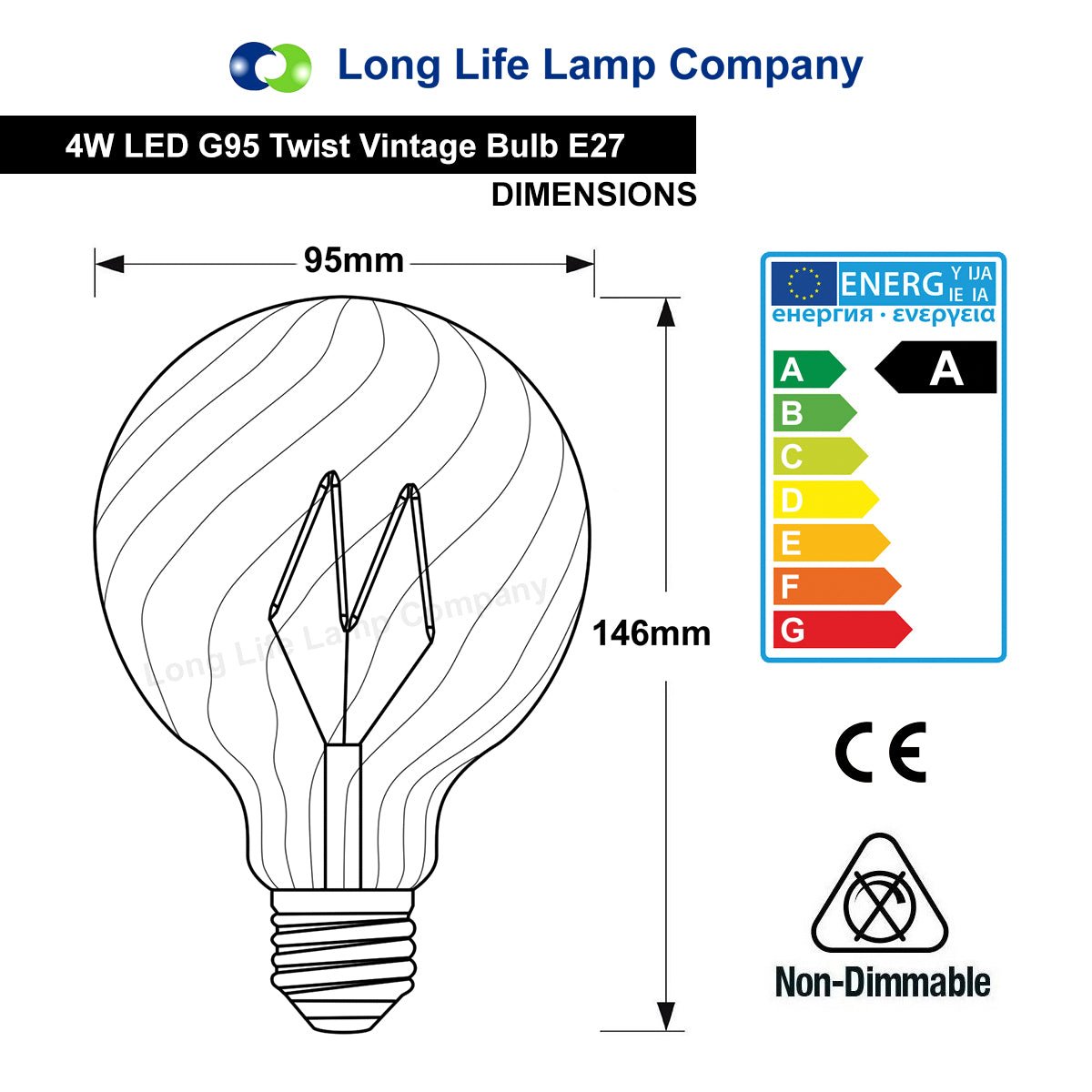 4w LED E27 Vintage Twisted Globe Edison Style Filament Bulb Smoked Gold Glass G95 - Energy Light Bulbs - Free delivery on all orders
