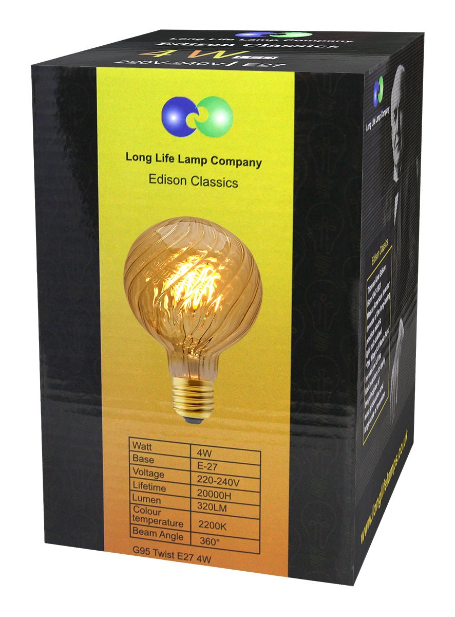 4w LED E27 Vintage Twisted Globe Edison Style Filament Bulb Smoked Gold Glass G95 - Energy Light Bulbs - Free delivery on all orders