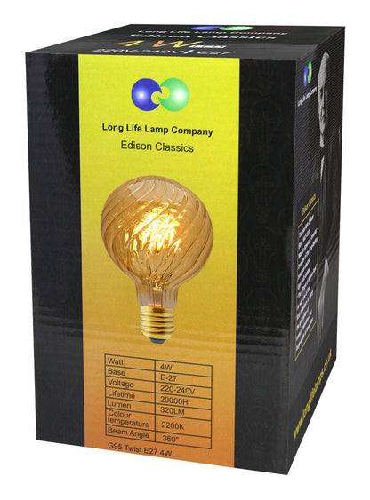 4w LED E27 Vintage Twisted Globe Edison Style Filament Bulb Smoked Gold Glass G95 - Energy Light Bulbs - Free delivery on all orders