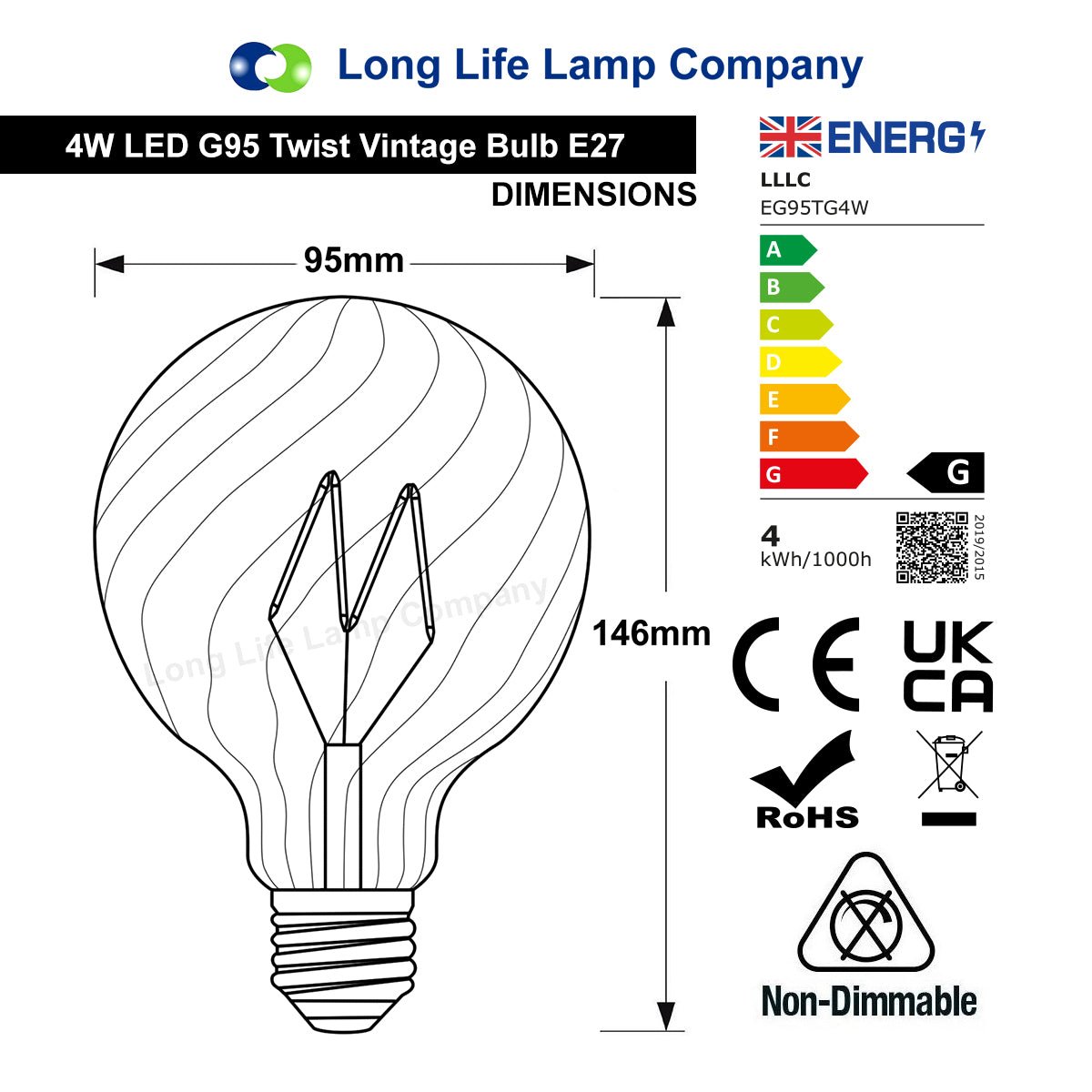 4w LED E27 Vintage Twisted Globe Edison Style Filament Bulb Smoked Gold Glass G95 - Free delivery on all orders