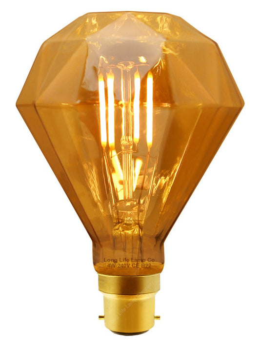 4w LED Elegant Vintage Filament Light Bulb B22 Diamond Shape Smoked Glass G95 - Energy Light Bulbs - Free delivery on all orders
