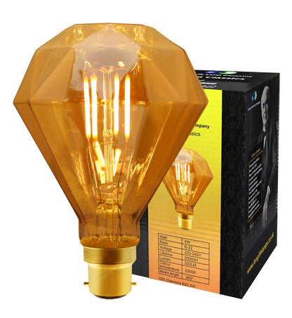 4w LED Elegant Vintage Filament Light Bulb B22 Diamond Shape Smoked Glass G95 - Energy Light Bulbs - Free delivery on all orders