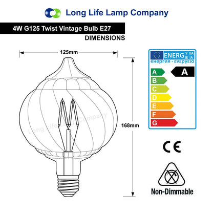 4w LED Extravagant Dome Vintage Filament Light Bulb E27 Swirling Smoked Glass G125 - Energy Light Bulbs - Free delivery on all orders