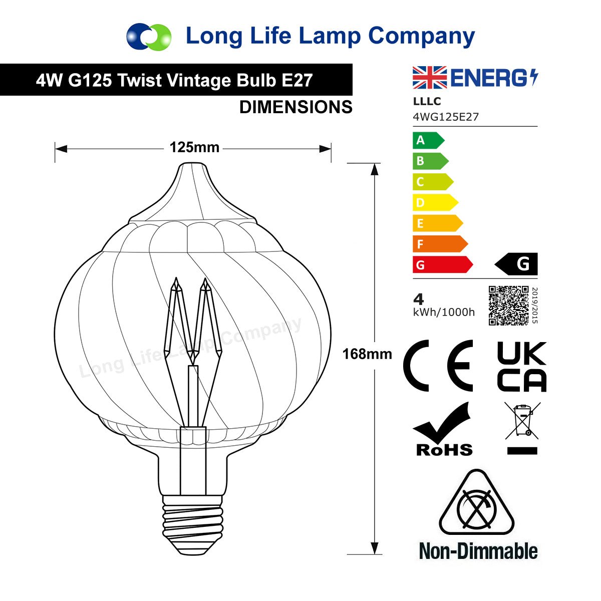 4w LED Extravagant Dome Vintage Filament Light Bulb E27 Swirling Smoked Glass G125 - Free delivery on all orders