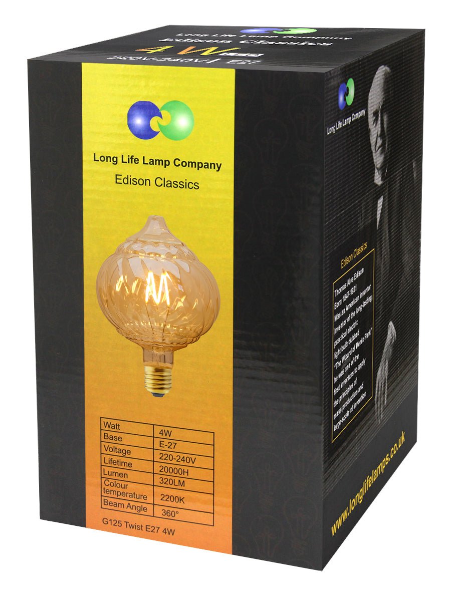4w LED Extravagant Dome Vintage Filament Light Bulb E27 Swirling Smoked Glass G125 - Energy Light Bulbs - Free delivery on all orders