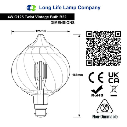 4w LED Extravagant Dome Vintage Light Bulb B22 Swirling Smoked Glass G125 - Energy Light Bulbs - Free delivery on all orders