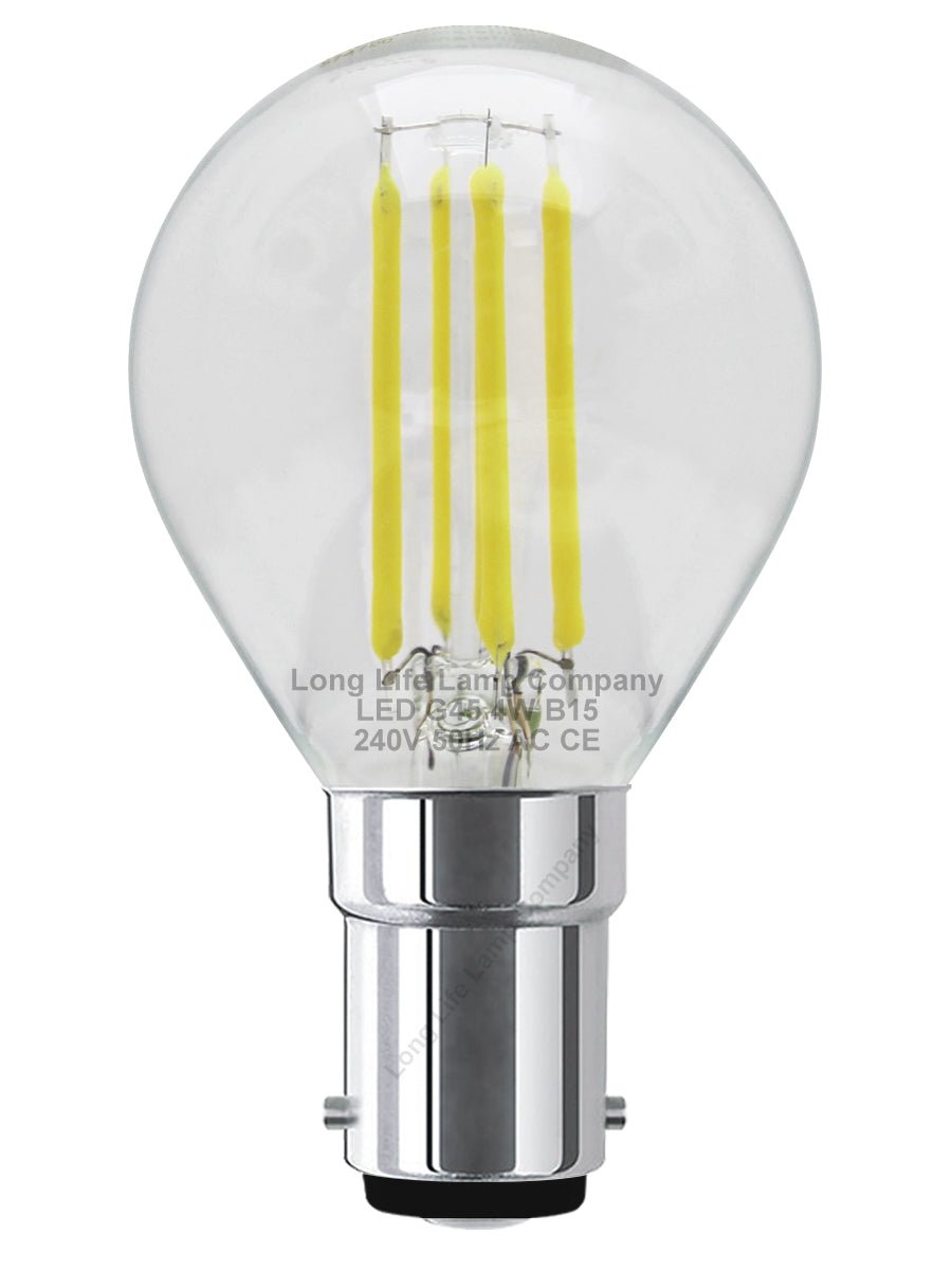 4w LED Filament Golf Ball Light Bulb B15 Cool White Clear Glass Pack Of 2 - Energy Light Bulbs - Free delivery on all orders